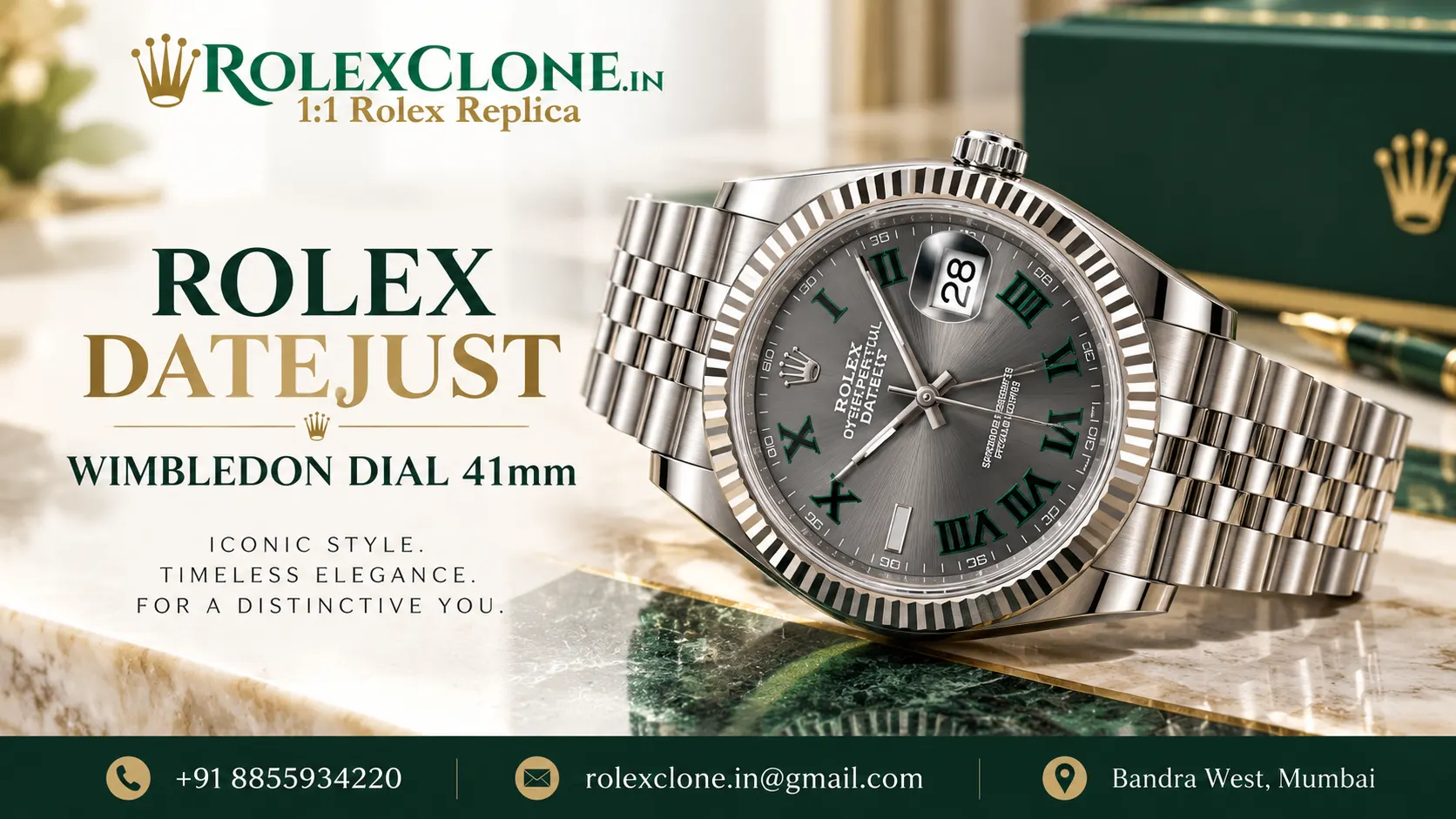 Clone Rolex DateJust Wimbledon Dial 41mm